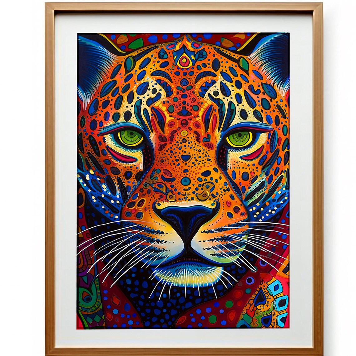 Colorful Huichol Folk Art Jaguar Portrait Vibrant Mexican Poster - Image 3