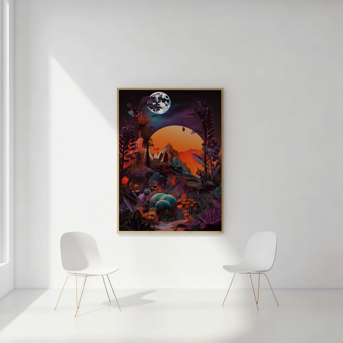 Alien Planet Landscape Orange Sun Purple Flora Surreal Art Poster - Image 2