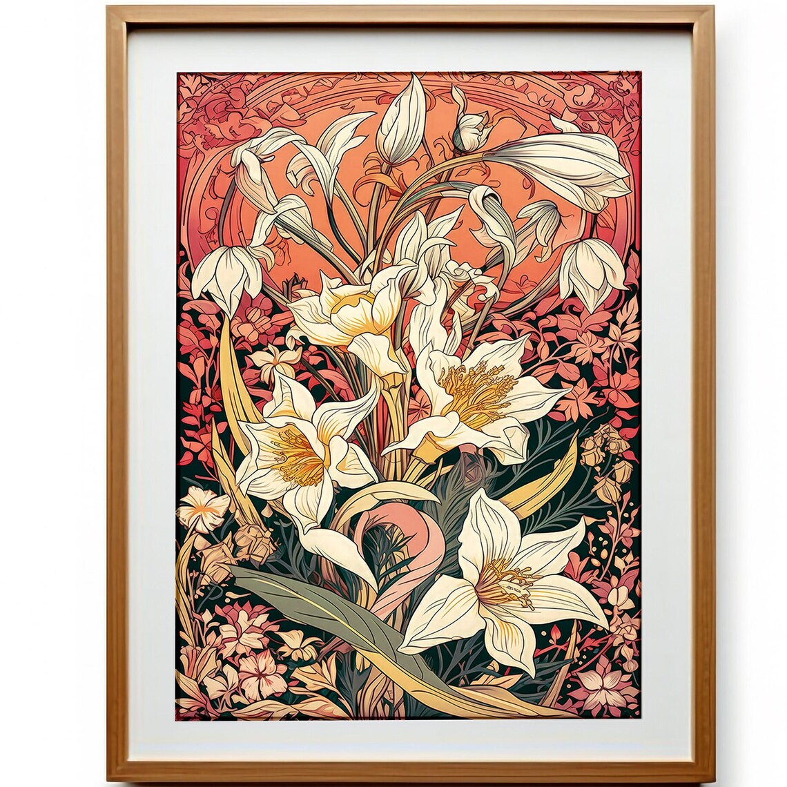 White Lilies Art Nouveau Floral Vintage Botanical Style Poster - Image 3
