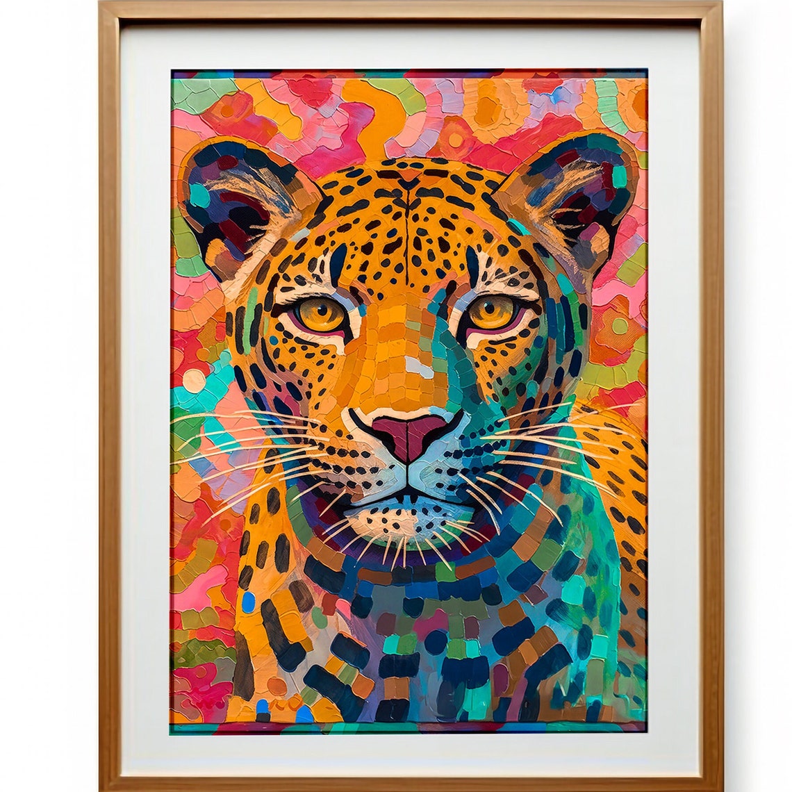 Colorful Pop Art Jaguar Portrait in Mosaic Brushstrokes Poster - Image 3
