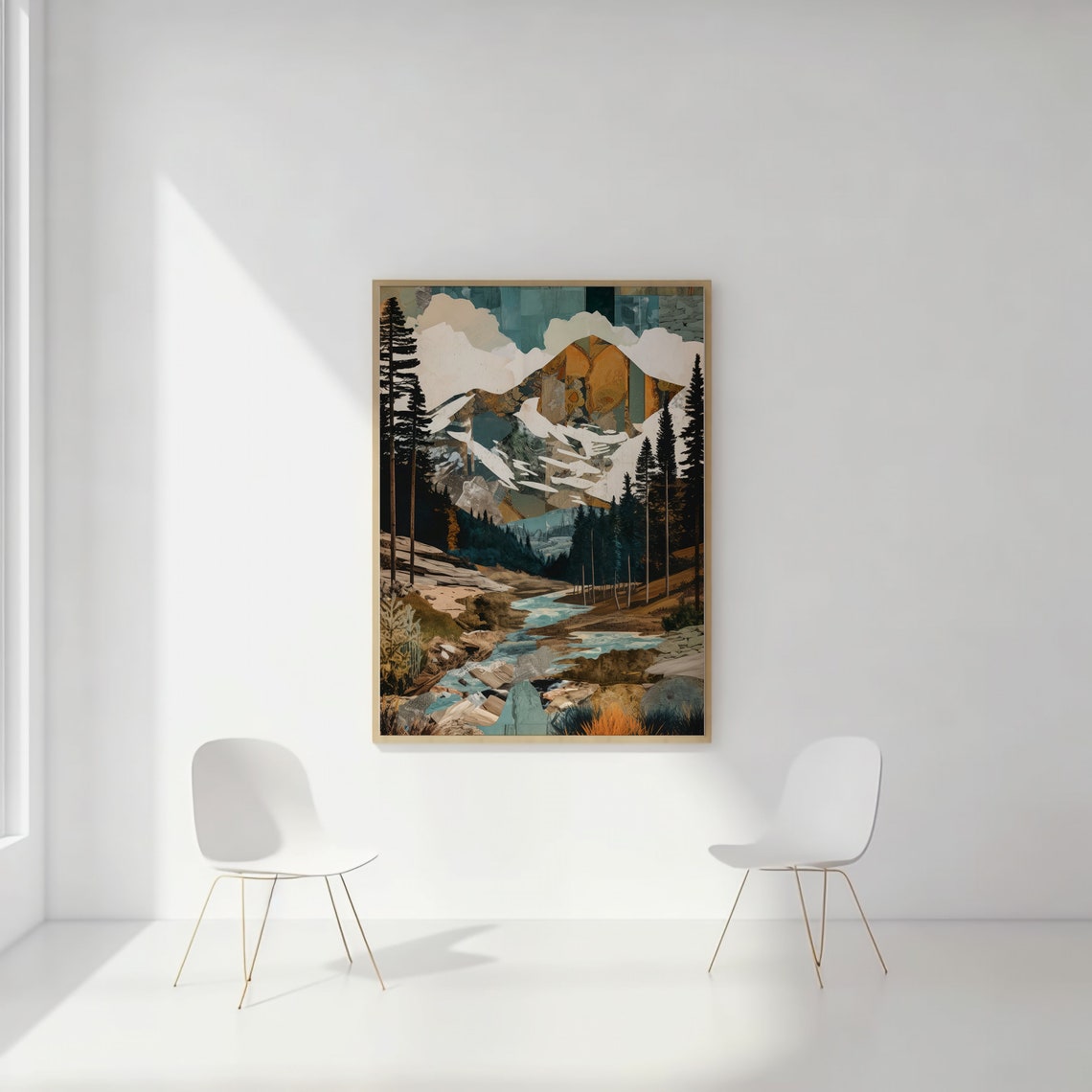 Snow Capped Mountain With a River Abstract Landscape Collage Poster - Image 2