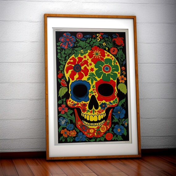 Mexican Sugar Skull Vibrant Floral Day of the Dead Art Print