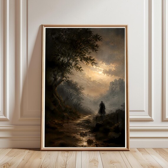 Dark Academia Print Moody Landscape Painting Gothic Wall Art Vintage Home Decor
