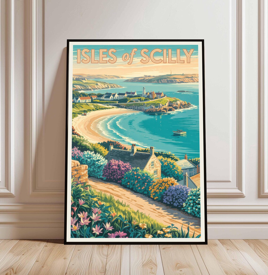 Isles Of Scilly Vintage Style English Coastal Travel Art Poster