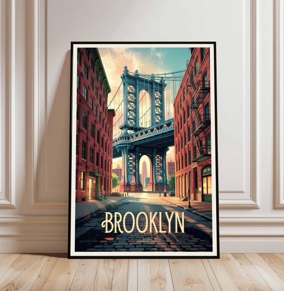 Brooklyn Poster New York Nyc Wall Art Bridge Print Skyline Modern City Posters Urban Prints