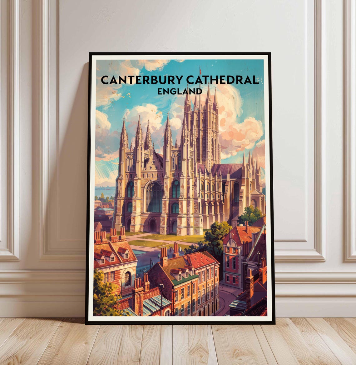 Canterbury Cathedral England Gothic Vintage Retro Travel Poster