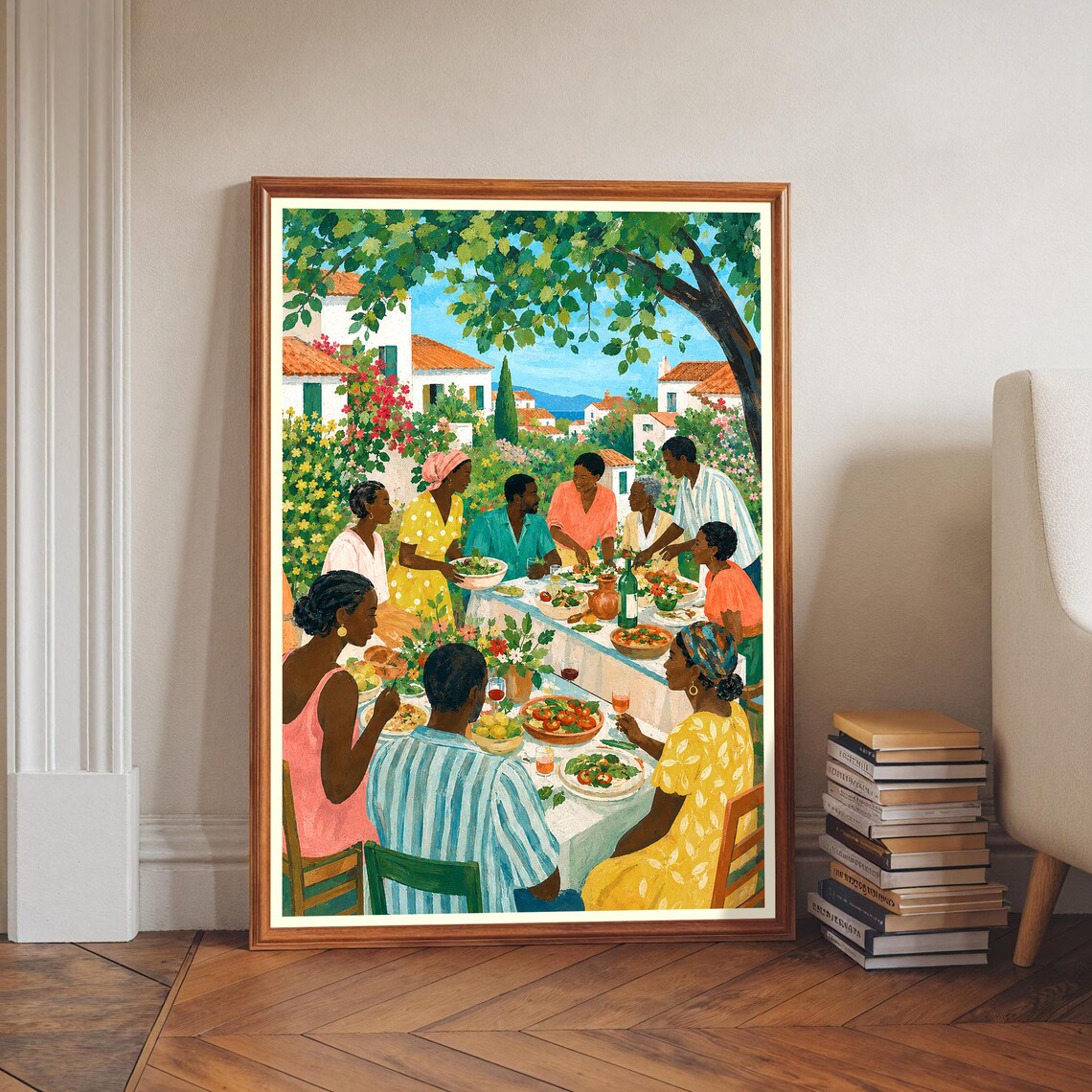 Joyful Mediterranean Family Feast Outdoor Dinner Party Poster