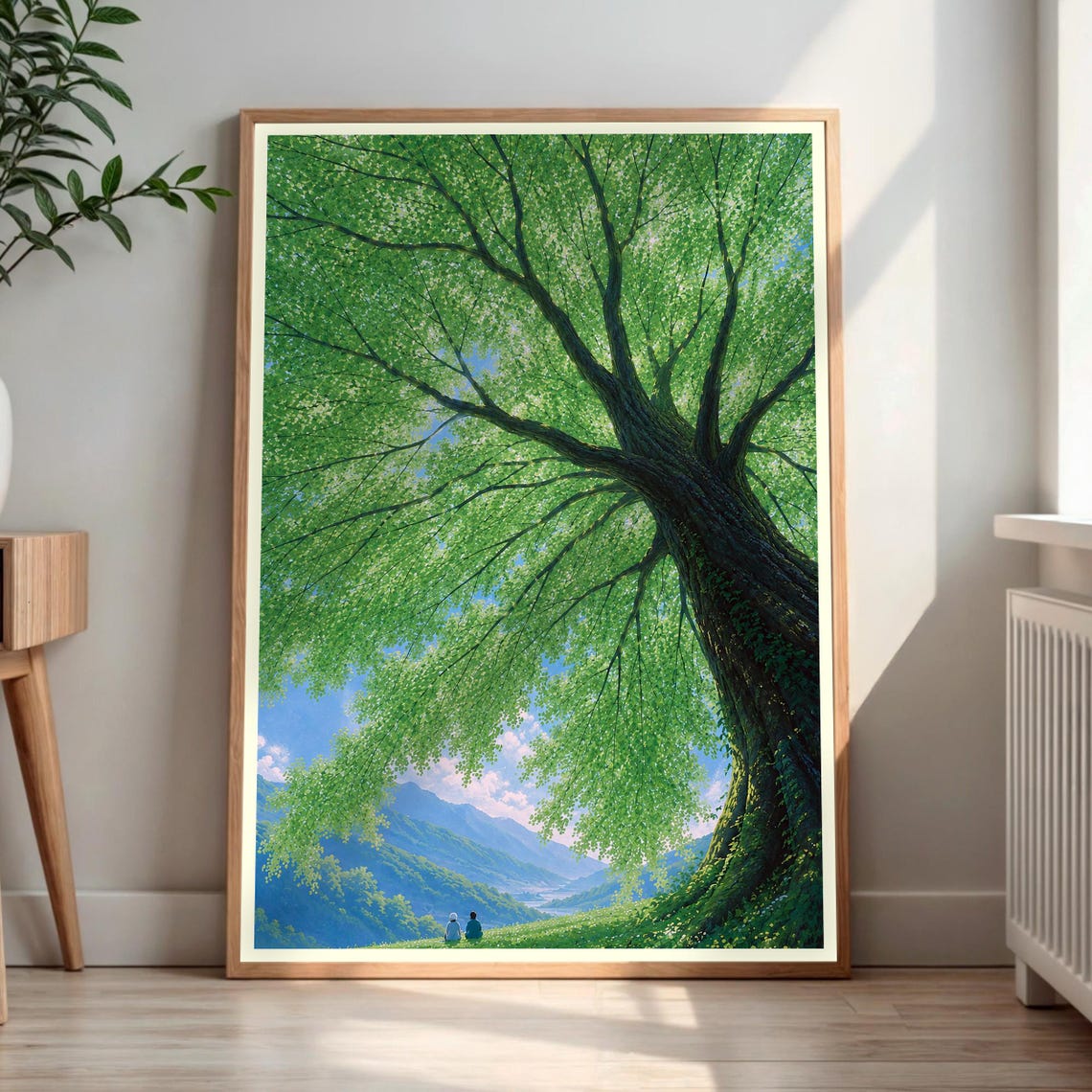 Giant Green Tree Over Valley Nature Landscape Painting Poster