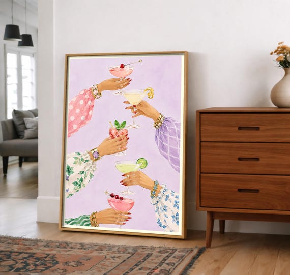 Watercolor Cocktail Wall Art Stylish Drinks Print Womens Hands Illustration Bar Cart Decor Home