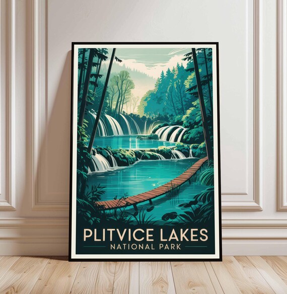 Plitvice Lakes National Park Croatia Waterfalls Turquoise Travel Poster