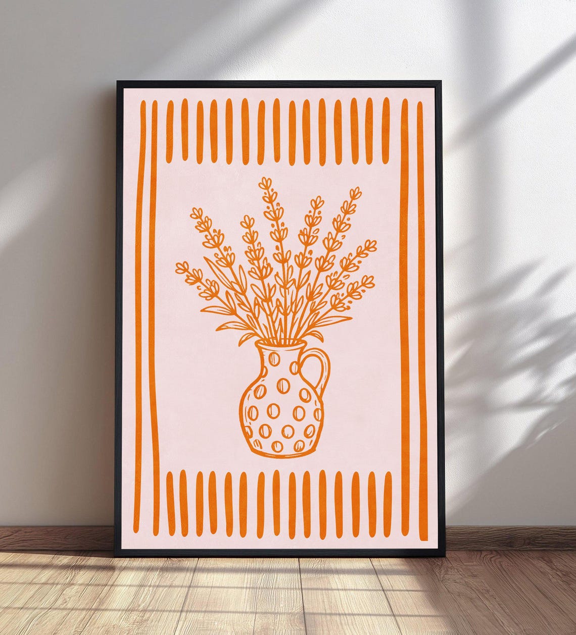 Boho Floral Lavender Pitcher Print Orange Line Art Wall Decor Pink Botanical Poster