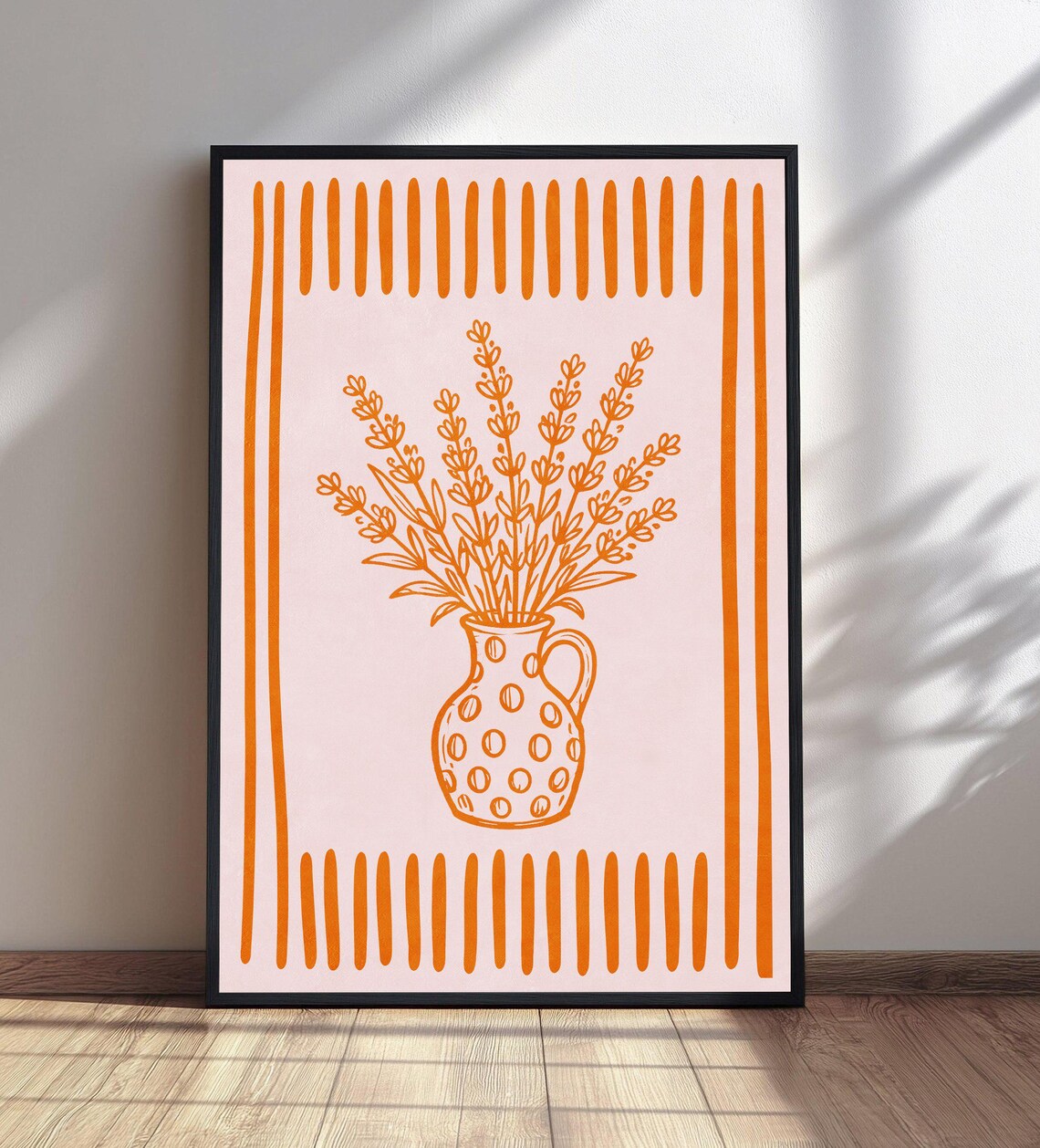 Lavender Pitcher Orange Line Art Botanical Boho Floral Pink Decor Poster