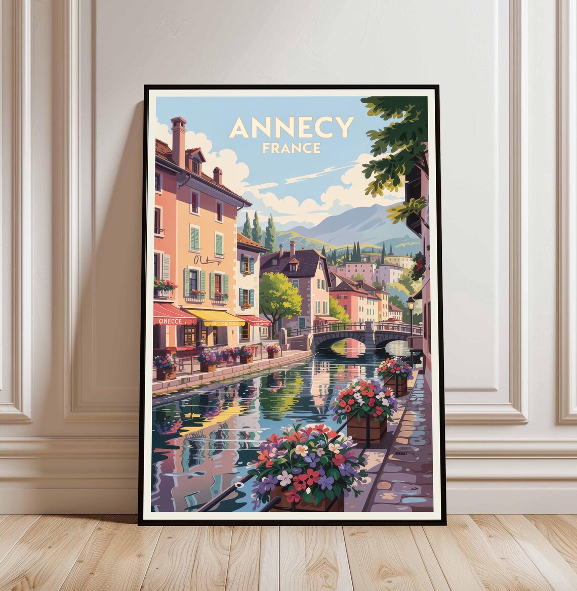 Annecy France Canal Flowers Old Town Charming Village Travel Poster