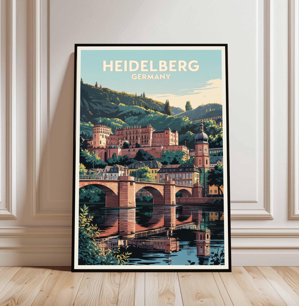 Heidelberg Germany Castle Old Bridge River Vintage Travel Poster