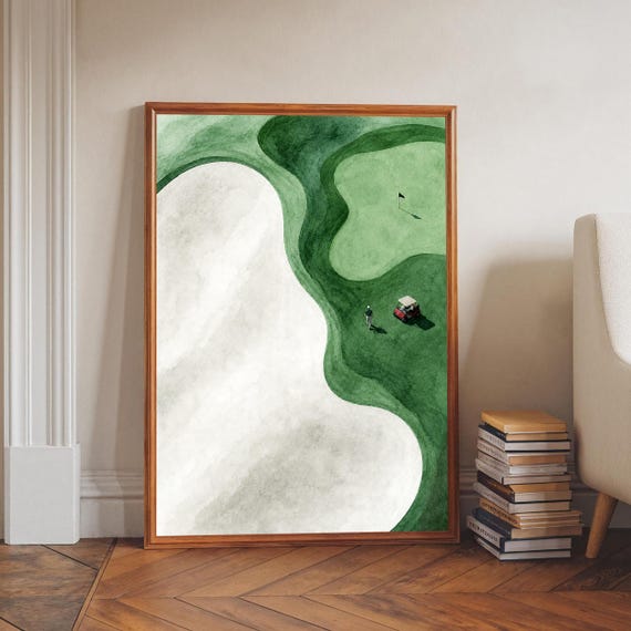 Aerial Golf Course Sand Bunker Watercolor Golfer Landscape Poster