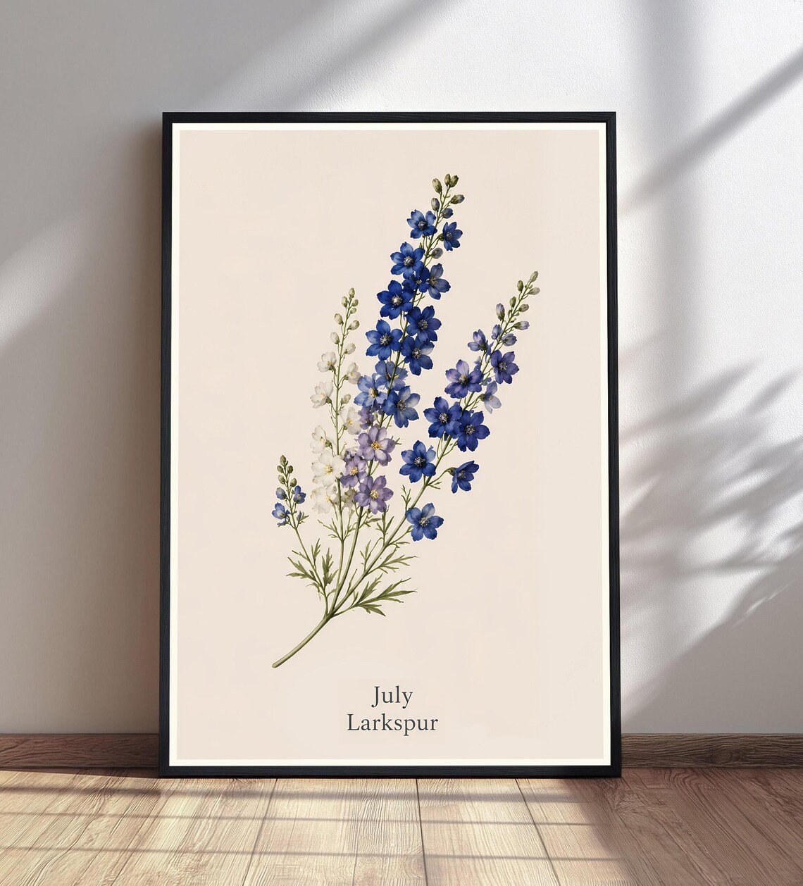 July Larkspur Birth Flower Botanical Watercolor Floral Poster