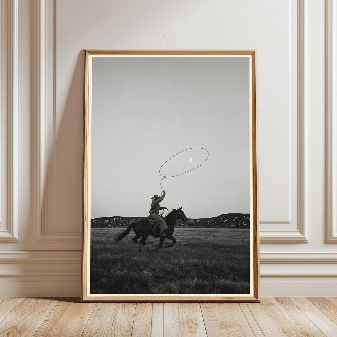 Cowboy Lasso Moon, Vintage Western Horse Art Print