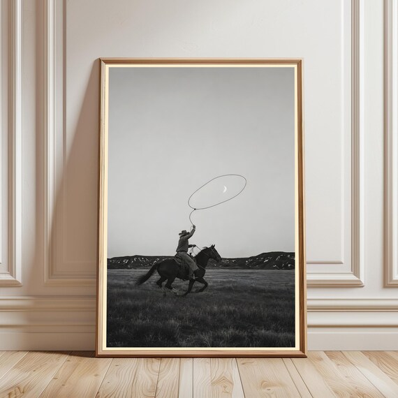 Cowboy Lasso Moon, Vintage Western Horse Art Print