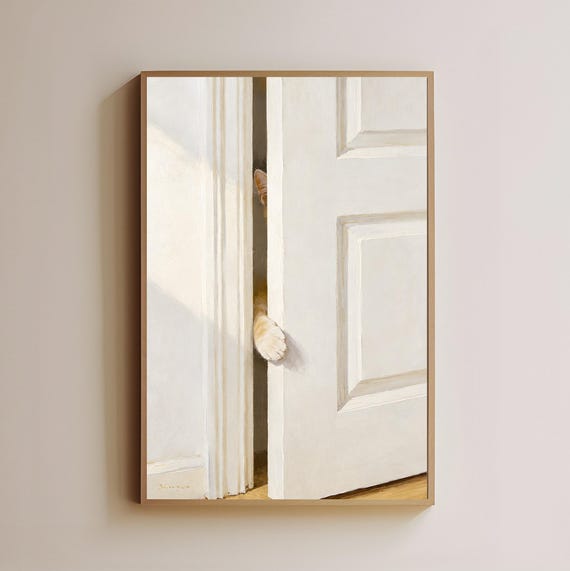 Peeking Cat Art Print Funny Wall Curious Animal Lover Gift