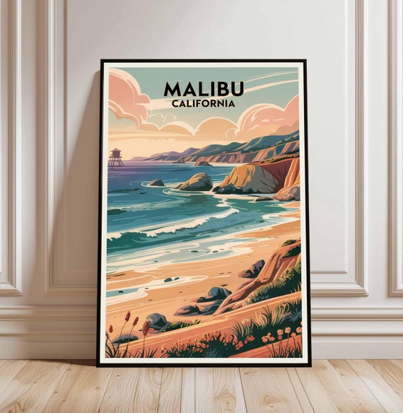 Malibu California Travel Poster Beach Art Print
