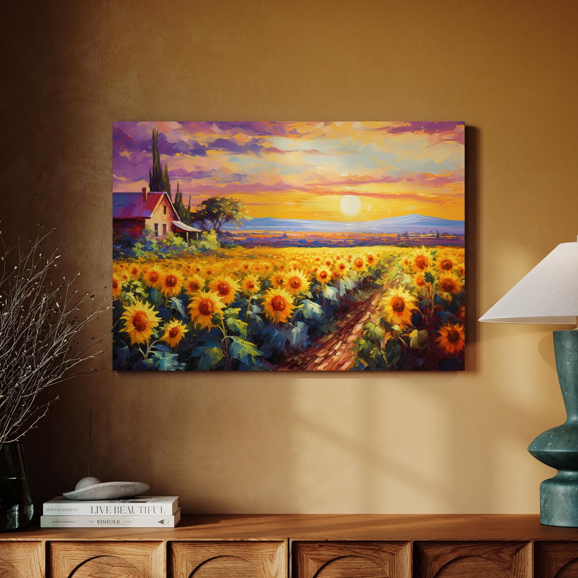 Sunflower Field Art Print, Rustic Country Decor