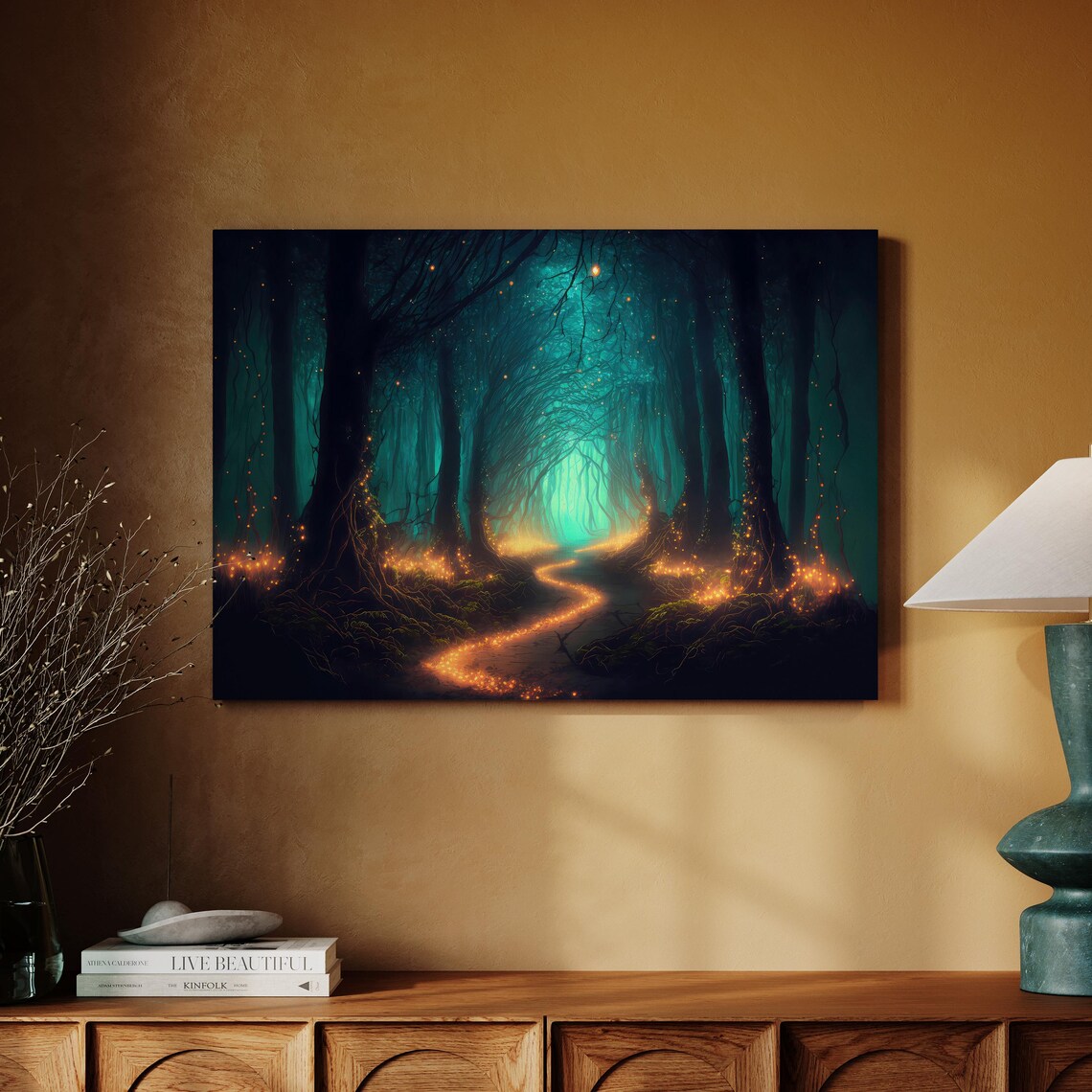 Enchanted Forest Wall Art Print Firefly Path Art Enchanted Forest Decor Magical Forest Wall Hanging Forest Landscape Painting
