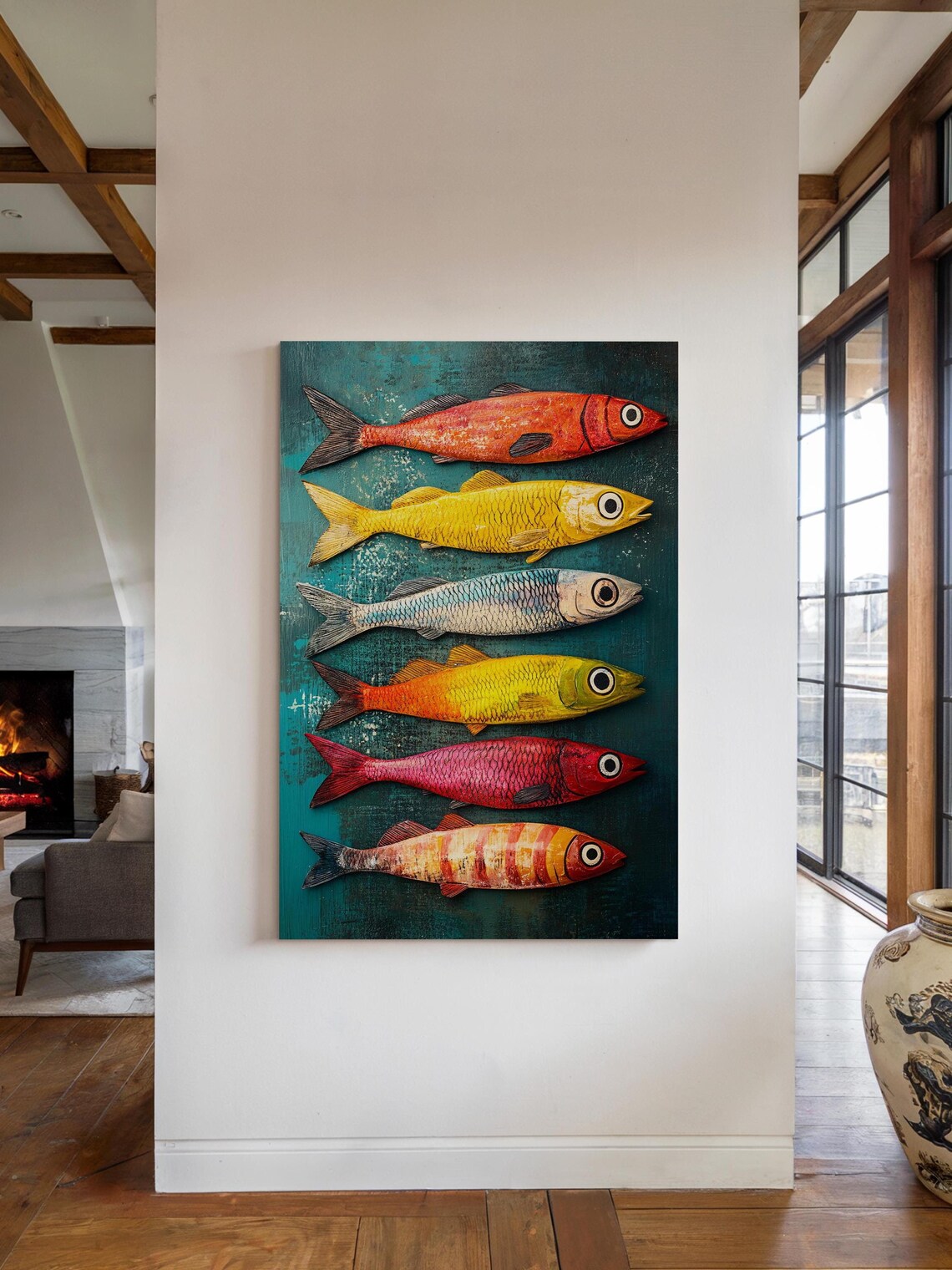 Colorful Sardines Art Print, Maximalist Kitchen Decor