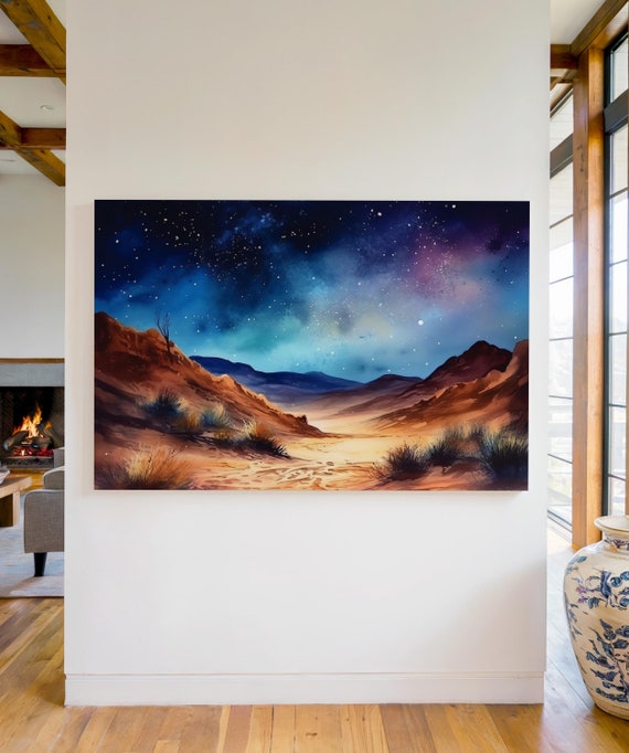 Watercolor Starry Night Desert Wall Art Print Desert Decor Southwestern Decor Desert Wall Hanging Nature Landscape Painting
