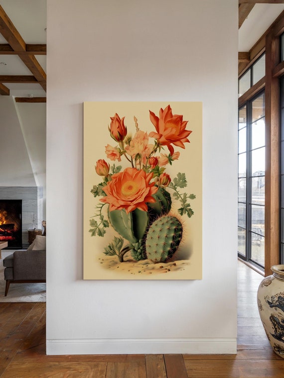 Vintage Cactus Bloom Art Print, Southwestern Decor