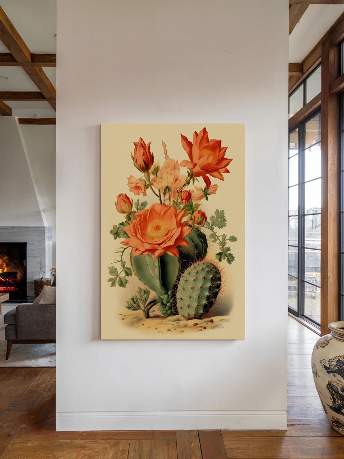 Vintage Cactus Bloom Art Print, Southwestern Decor