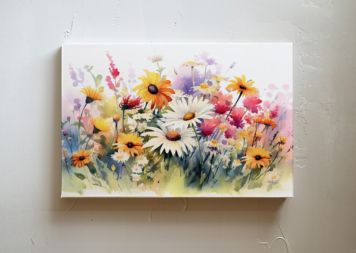 Watercolor Flowers, Wildflower Field Art Print