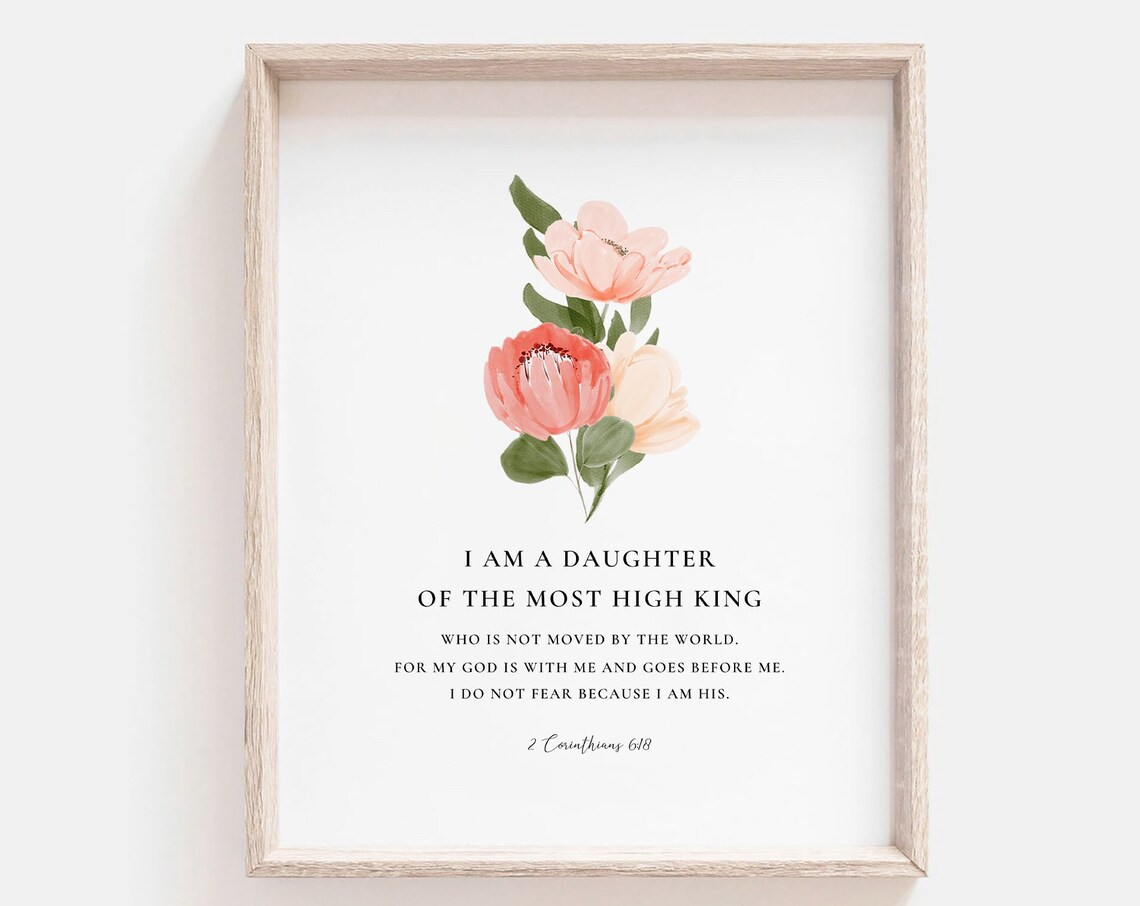 I Am a Daughter of the Most High King Floral Faith Verse Poster - Image 2