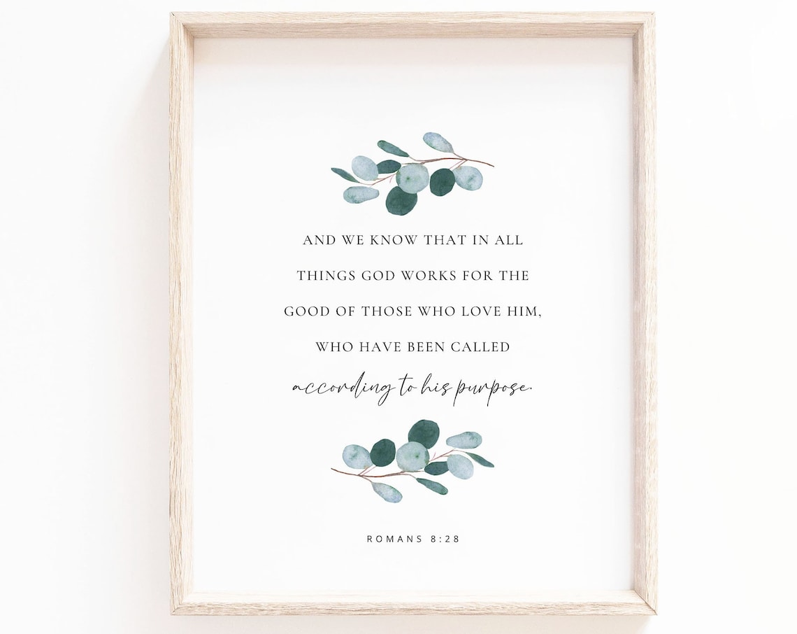 Romans 8:28 Botanical Watercolor Scripture Art Print
