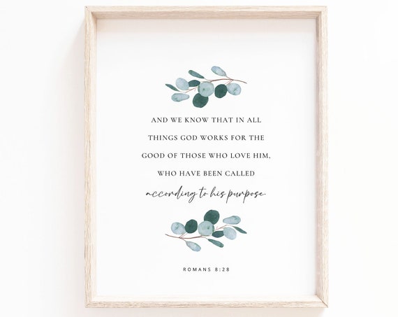 Romans 8:28 Botanical Watercolor Scripture Art Print