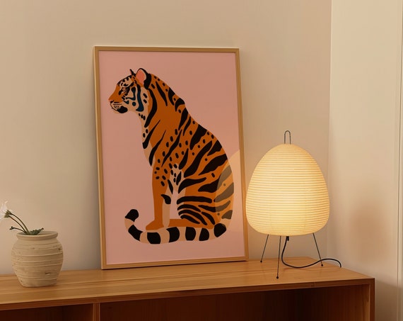 Pink Tiger Abstract Wall Art Animal Poster Colourful Print Safari Illustration Bedroom Dorm Room Decor
