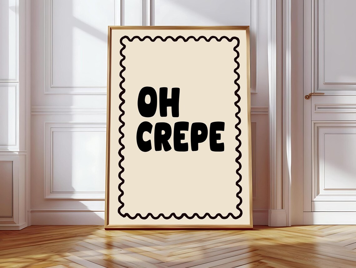 Oh Crepe Print, Neutral Kitchen Humor Art Print