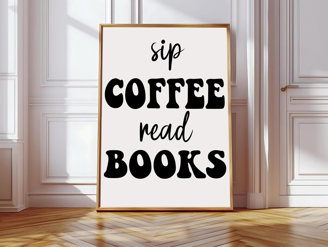Sip Coffee Read Books Retro Reader, Art Print