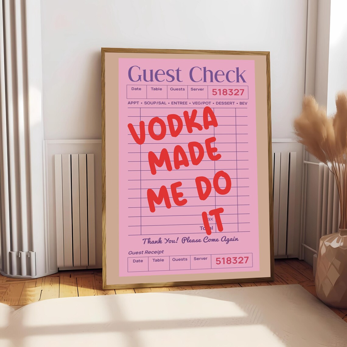 Vodka Made Me Do It Pink Guest Check Ticket Retro Bar Humor Poster - Image 2