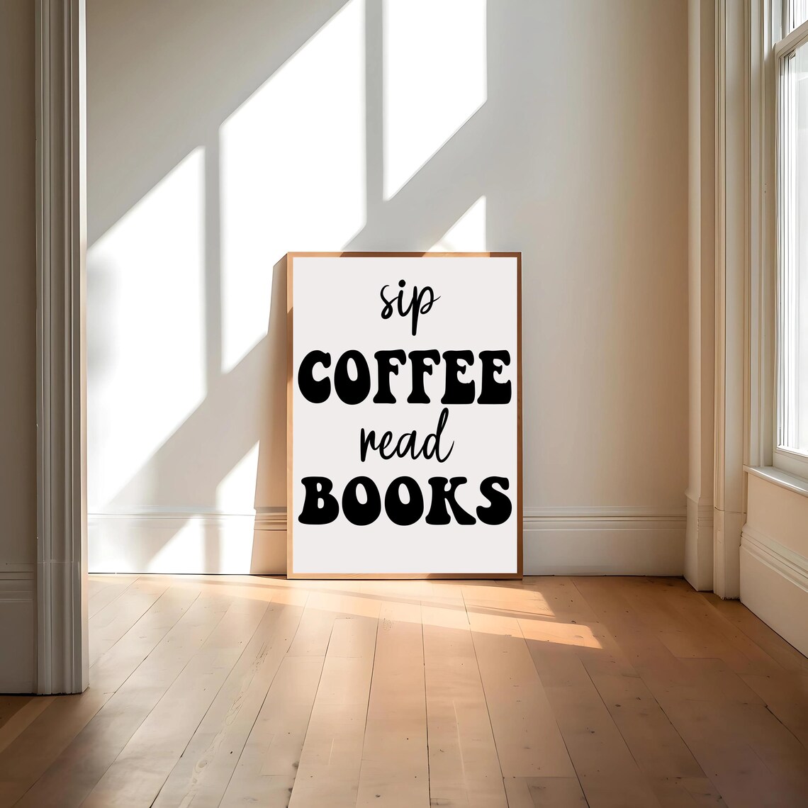 Sip Coffee Read Books Retro Reader, Art Print - Image 4