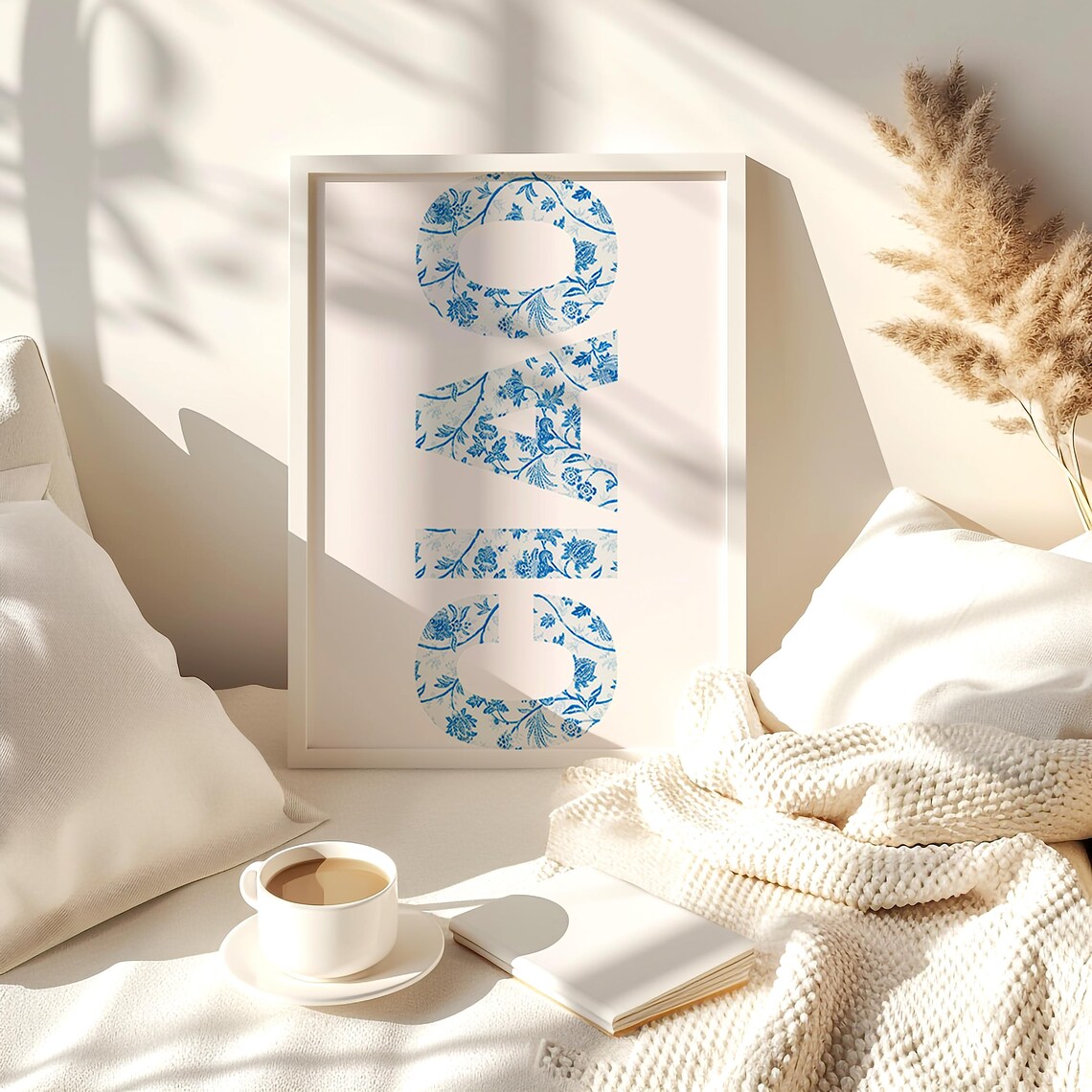 Ciao Blue Porcelain Floral Italian Lettering Typography Wall Art - Image 3