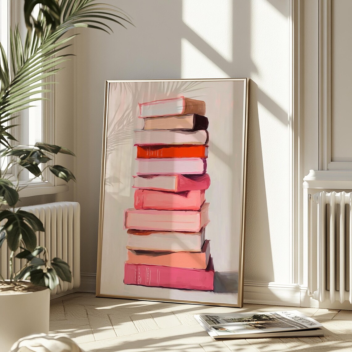 Pink Stacked Books Coquette Watercolor Bookish Girl Room Wall Art - Image 4
