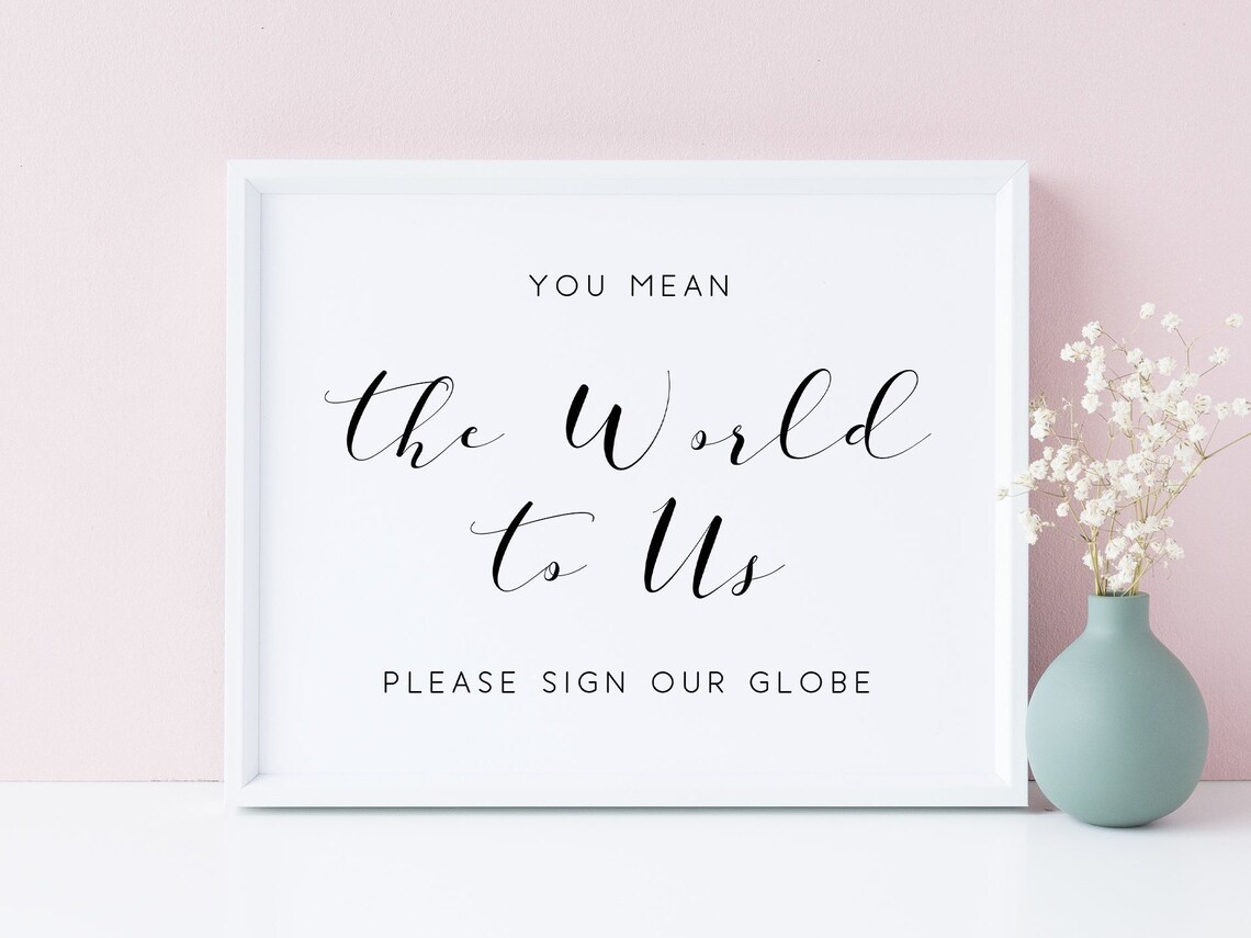 You Mean the World to Us Sign Our Globe Wedding Guest Sign Poster
