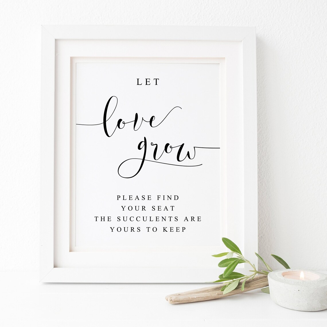 Let Love Grow Wedding Succulents Sign Art Print