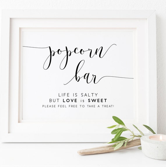 Popcorn Bar Wedding Sign, Wedding Table Signs
