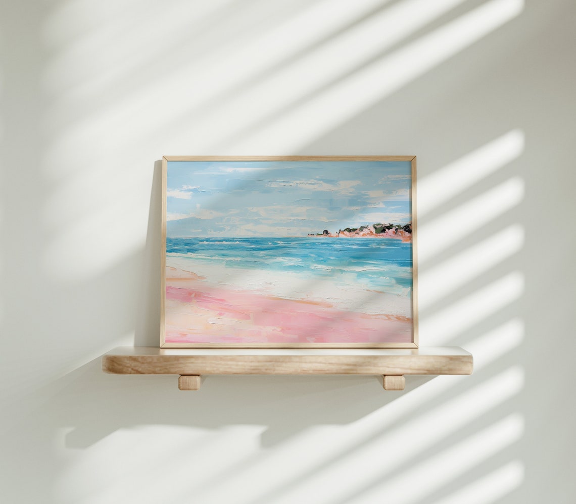Pink Sand Blue Ocean Abstract Beach Coastal Painting Art Poster - Image 4