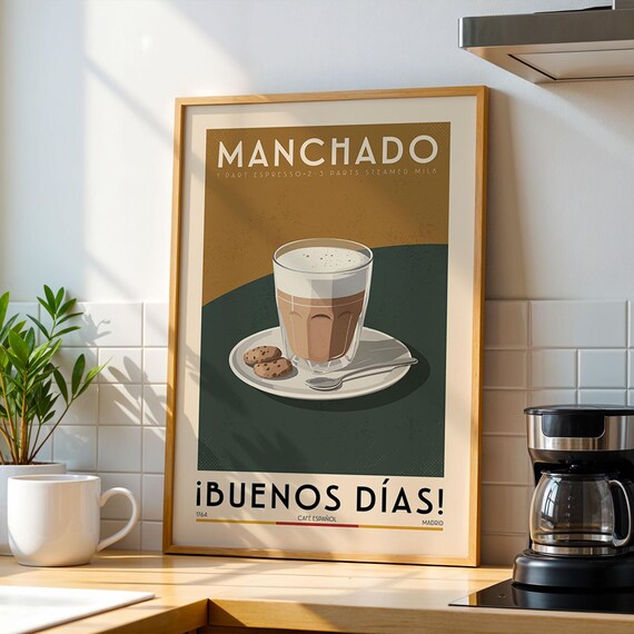 Manchado Spanish Coffee Recipe Vintage Madrid Cafe Kitchen Poster