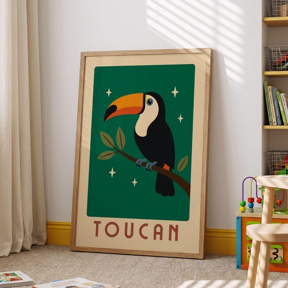 Toucan Print Tropical Nursery Wall Art Playroom Decor