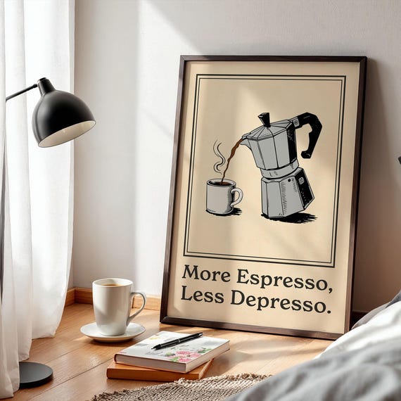 More Espresso Less Depresso Coffee Poster Bar Art Print Kitchen Wall Vintage Decor For Lover