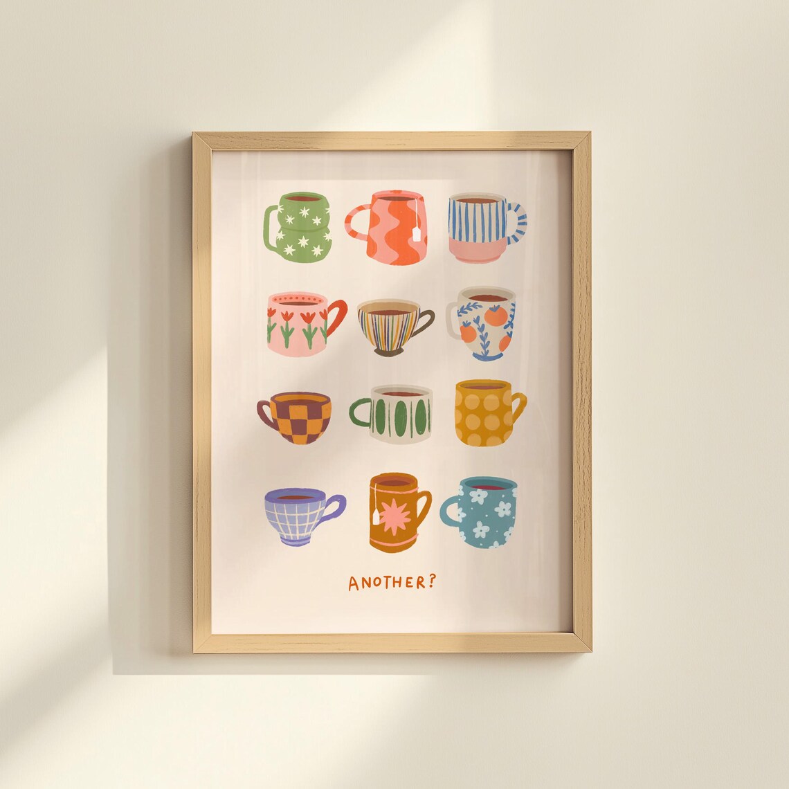 Tea Cup Print Kitchen Wall Art, Cafe Poster Decor