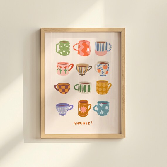 Tea Cup Print Kitchen Wall Art, Cafe Poster Decor